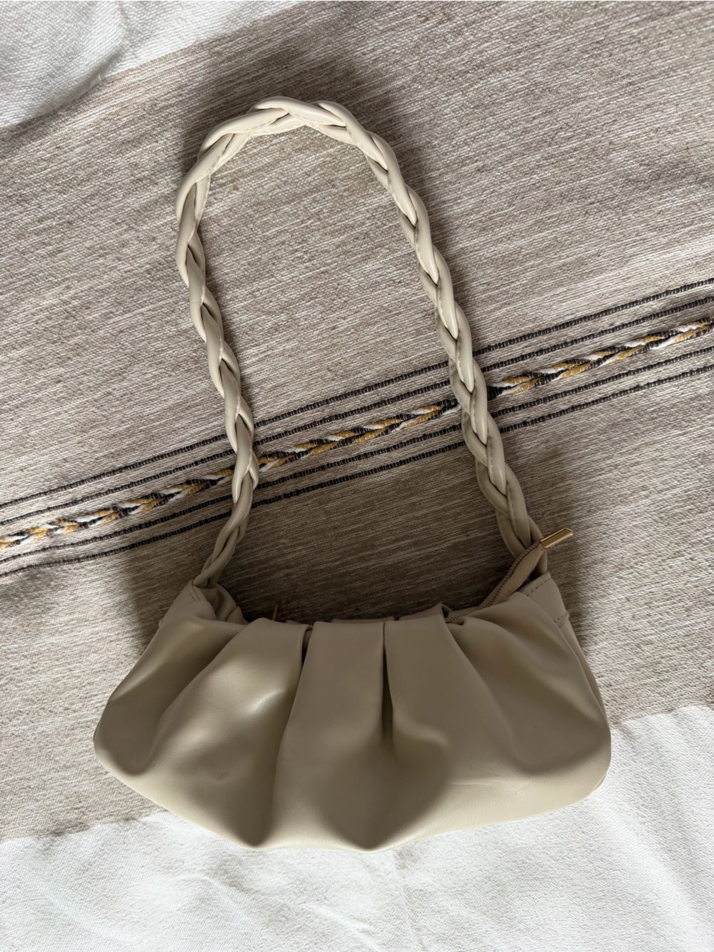 Beige Braided Handle Women’s Shoulder Bag - Minimal Chic
